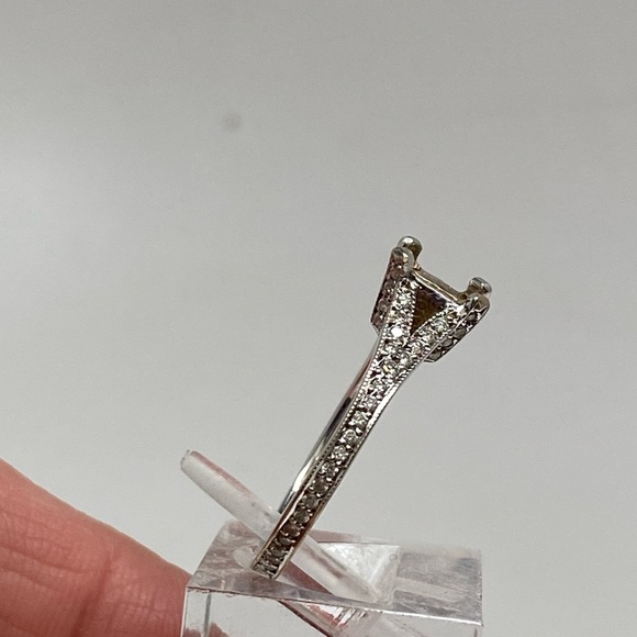 18K White Gold Natural Diamond Princess Cut Semi Mount Engagement Ring Fits 5mm - Picture 9 of 16